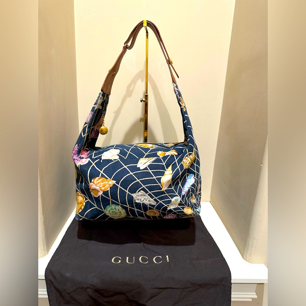 Nautical Gucci x Tom Ford era Hobo Canvas and Leather Rare Bag